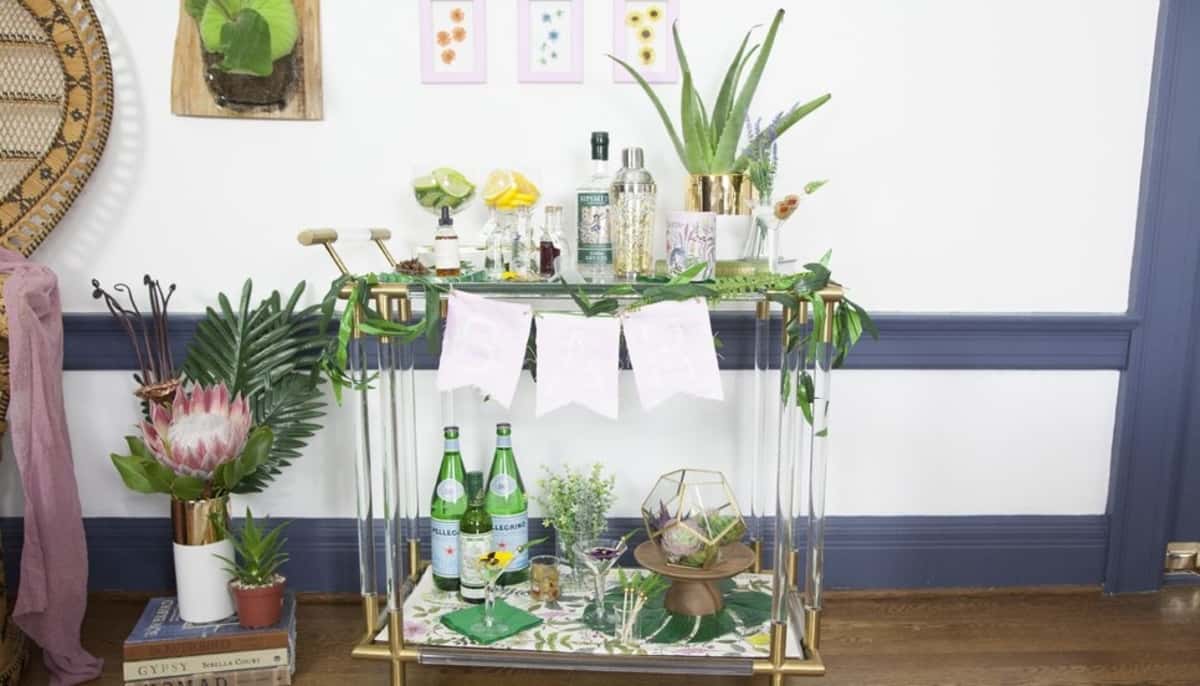 Simple Botanical Bar Cart Backdrop - Fern and Maple