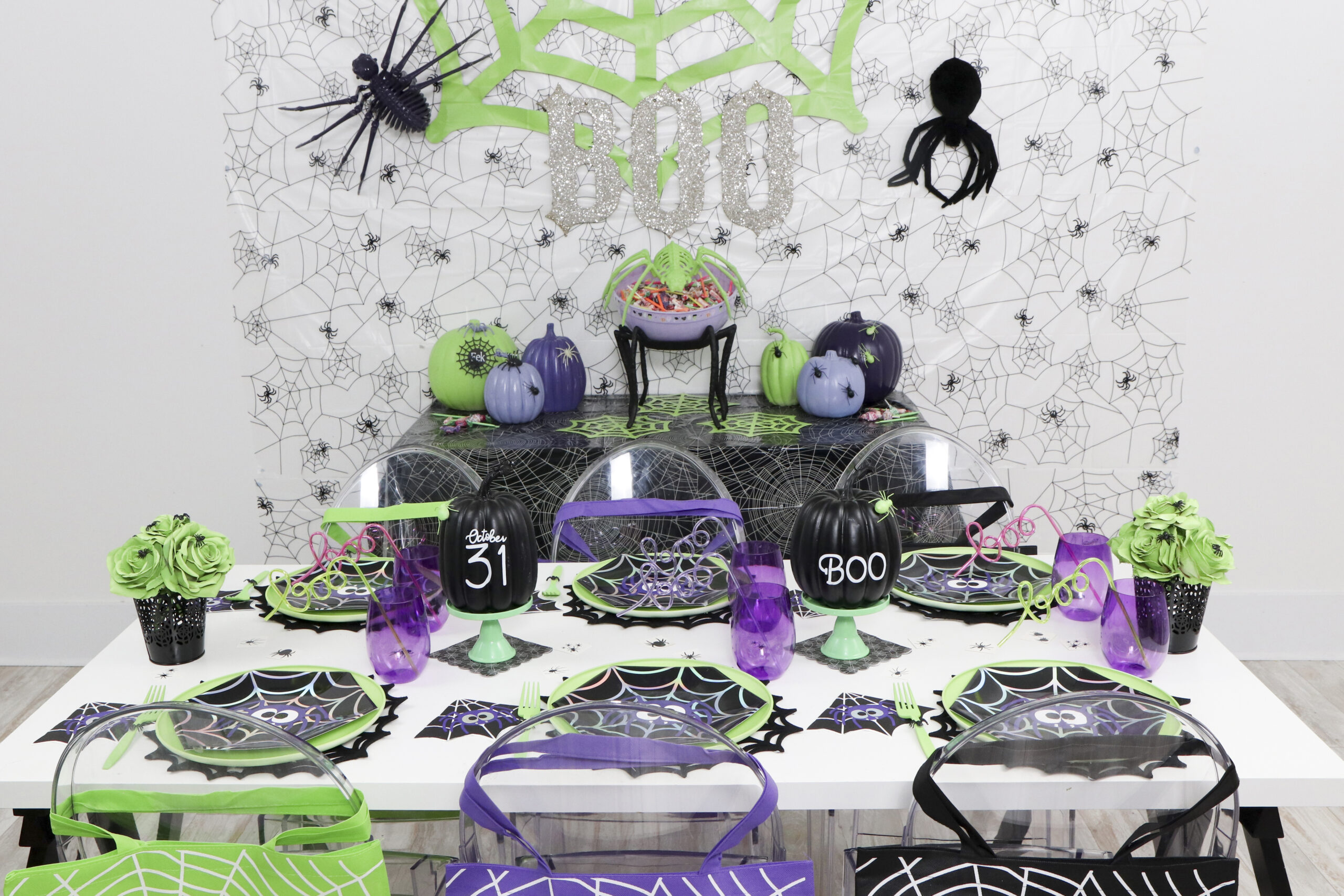 50ft Halloween BLACK Spider WEB Pennant Banner Bunting Party Decoration