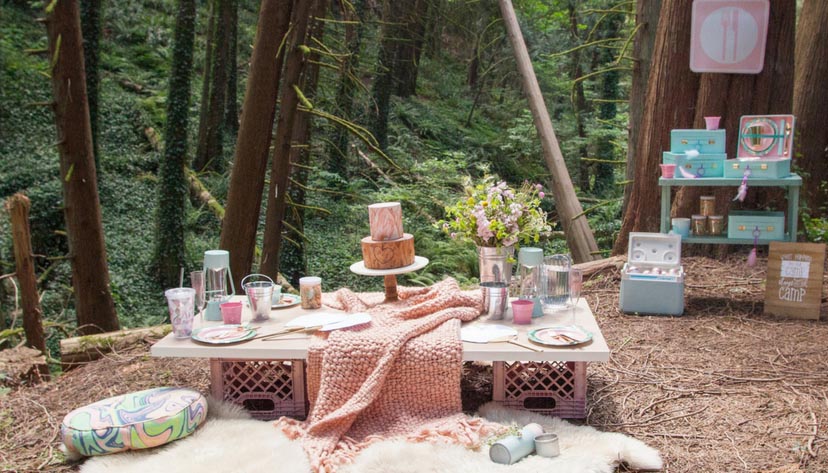 glamping bachelorette party table setting