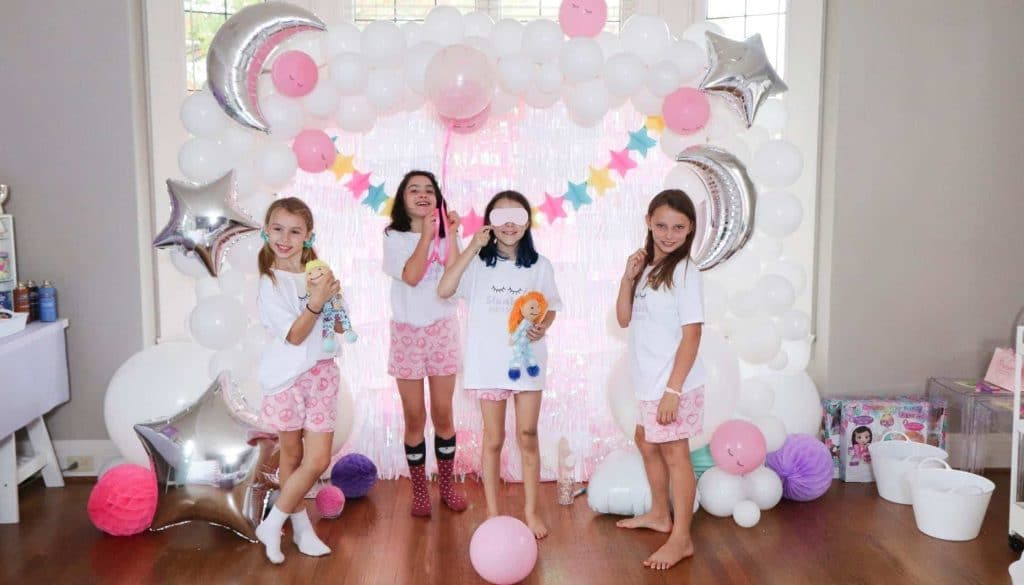 slumber party photo backdrop and props