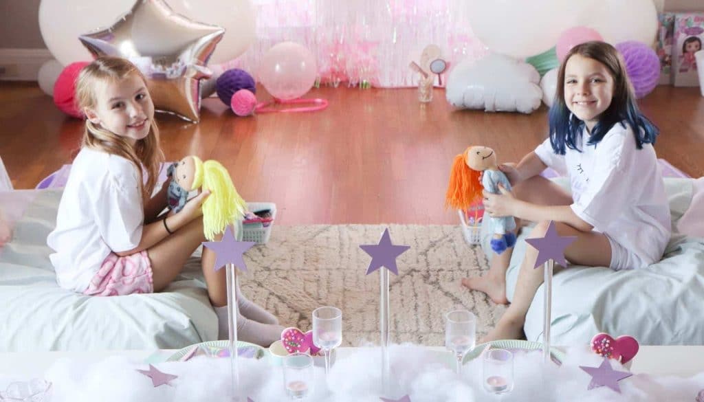 slumber party pretend play with dolls