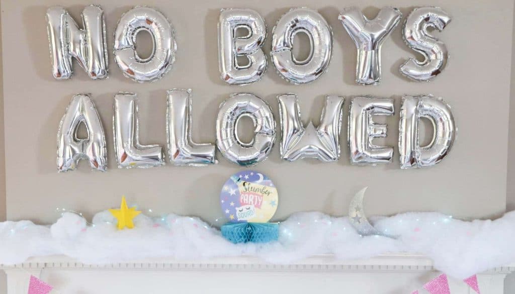 slumber party no boys allowed mantle decoration