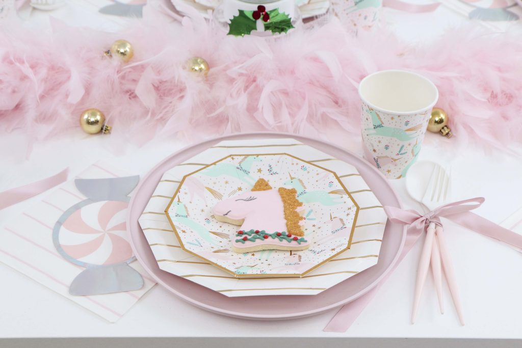 Magical Unicorn Christmas party place settings