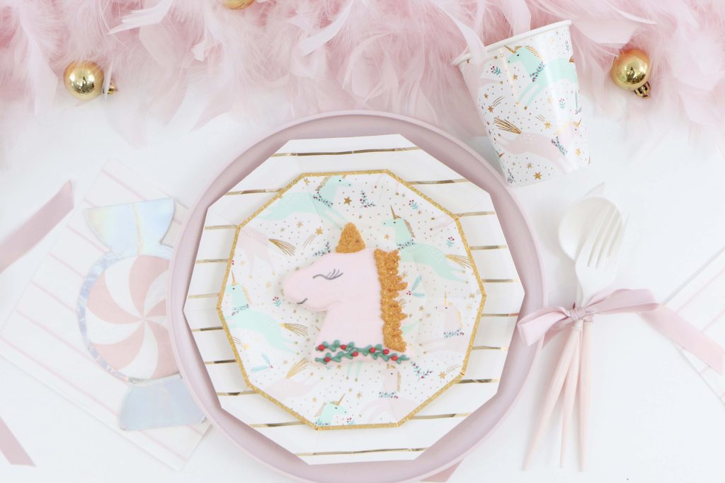 Magical Unicorn Christmas party place settings