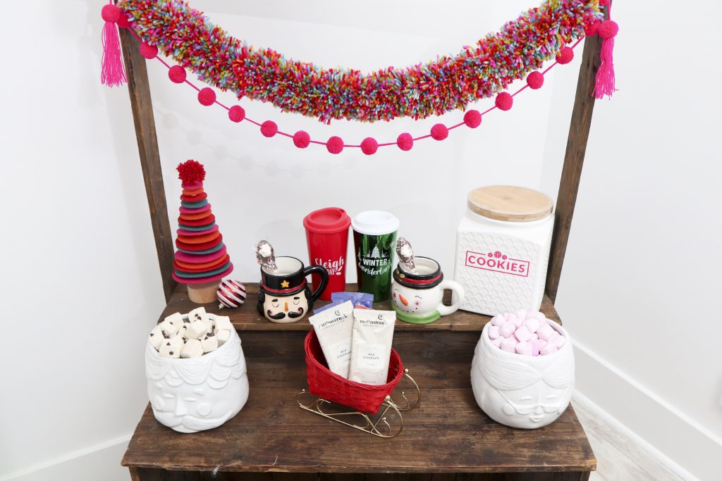 Pom Pom Party for the Holidays hot cocoa station