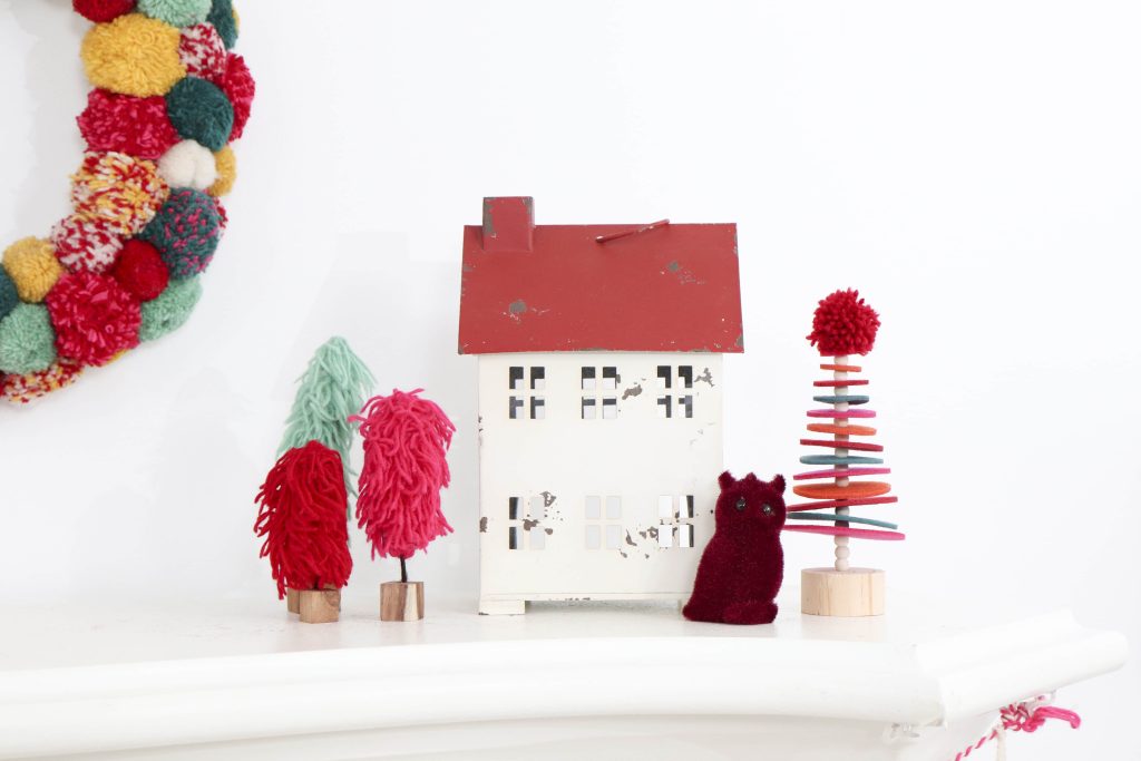 Pom Pom Party for the Holidays mantel decor