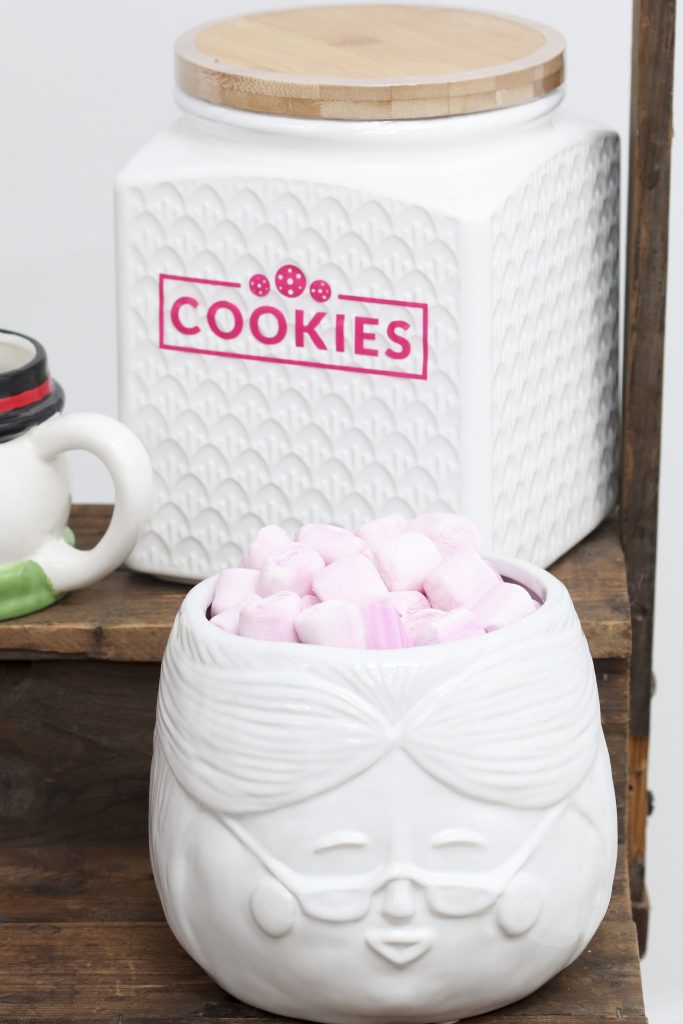 Pom Pom Party for the Holidays hot cocoa station cookie jar