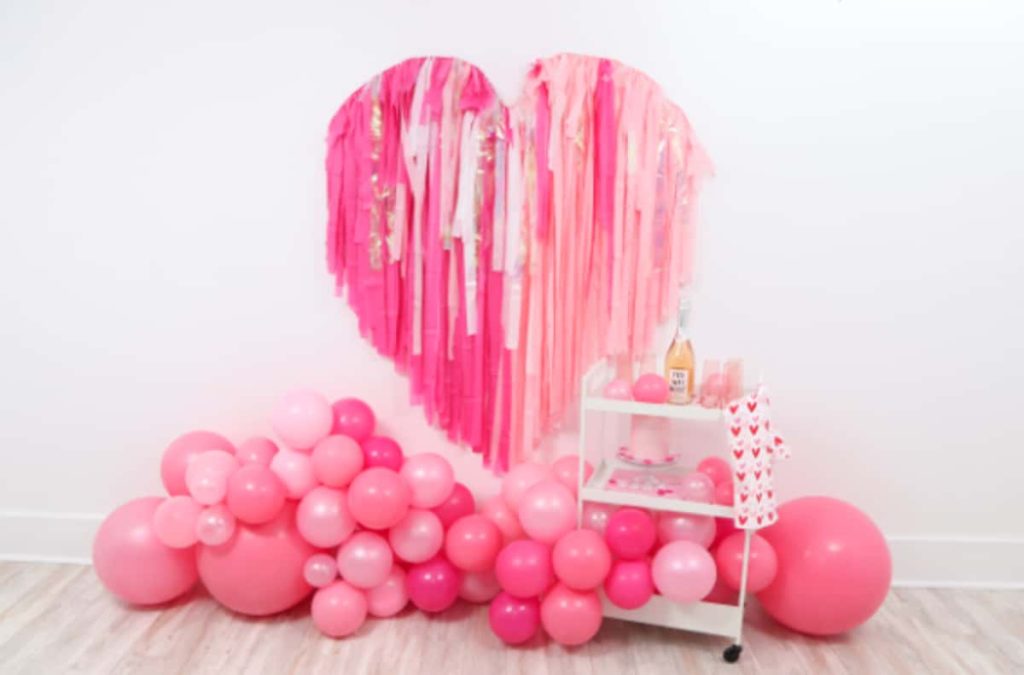 pink balloon garland for valentine's day