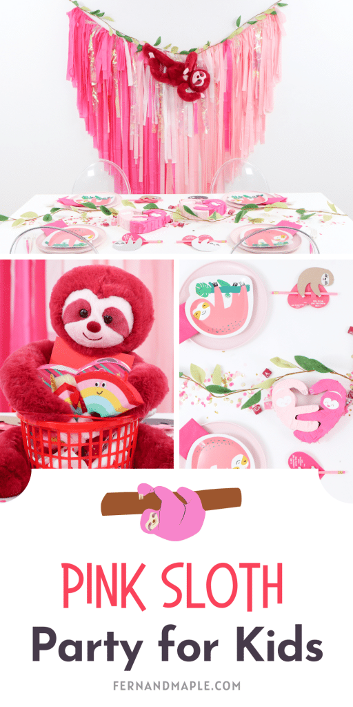 Throw a Pink Sloth themed party for your kids to show them how much you love "hanging out" with them! Perfect for Valentine's Day or any occasion! Get details on backdrop, table setting, place settings and more now at fernandmaple.com!