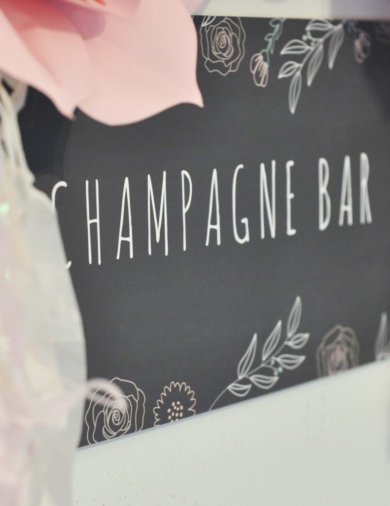 Champagne Bar Sign for a floral arranging party - get details now at fernandmaple.com!