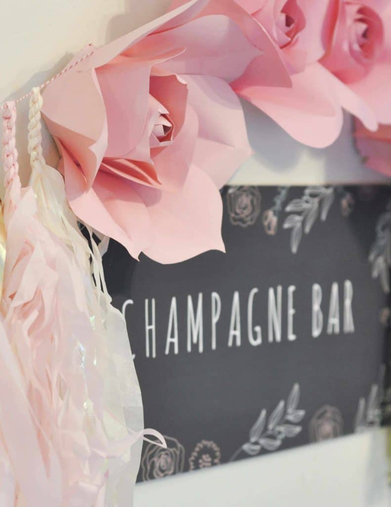 Champagne Bar Chalkboard Sign for a floral arranging party - get details now at fernandmaple.com!