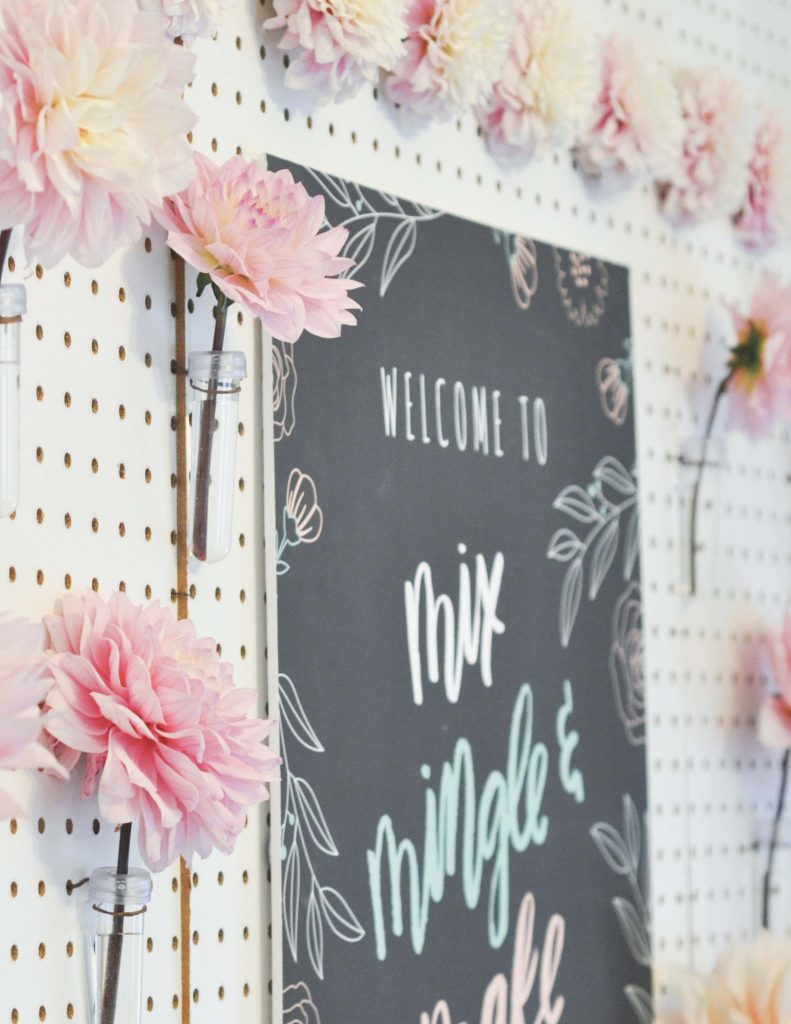 Floral Pegboard Backdrop for a floral arranging party - get details now at fernandmaple.com!