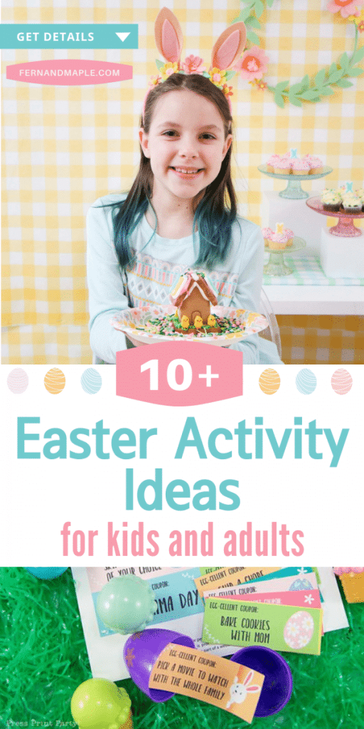 Tons of easy and affordable Easter Activity Ideas for kids and adults! Crafts, games, FREE printables - this list has it all! Plus - virtual activity ideas! Get all of the activity ideas now at fernandmaple.com.