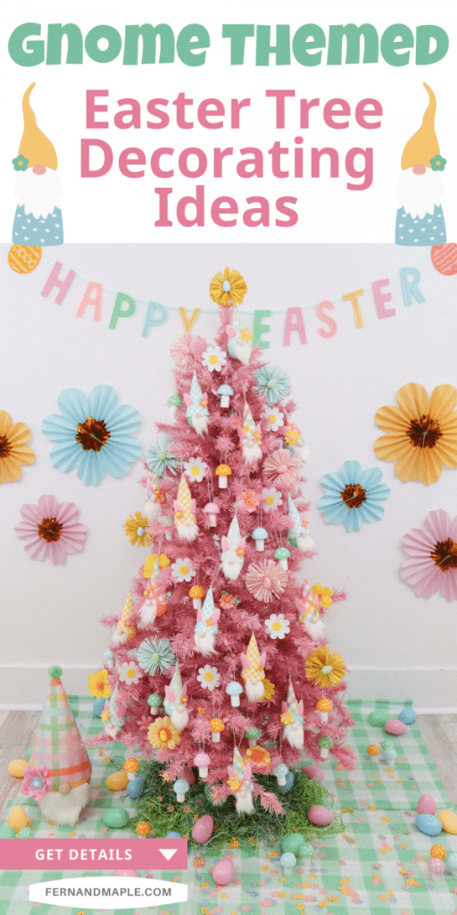 Decorate an adorable Gnome-Themed Easter tree this year with these fun ideas for backdrop, decor, and DIY gnome ornaments! Get details now at fernandmaple.com!