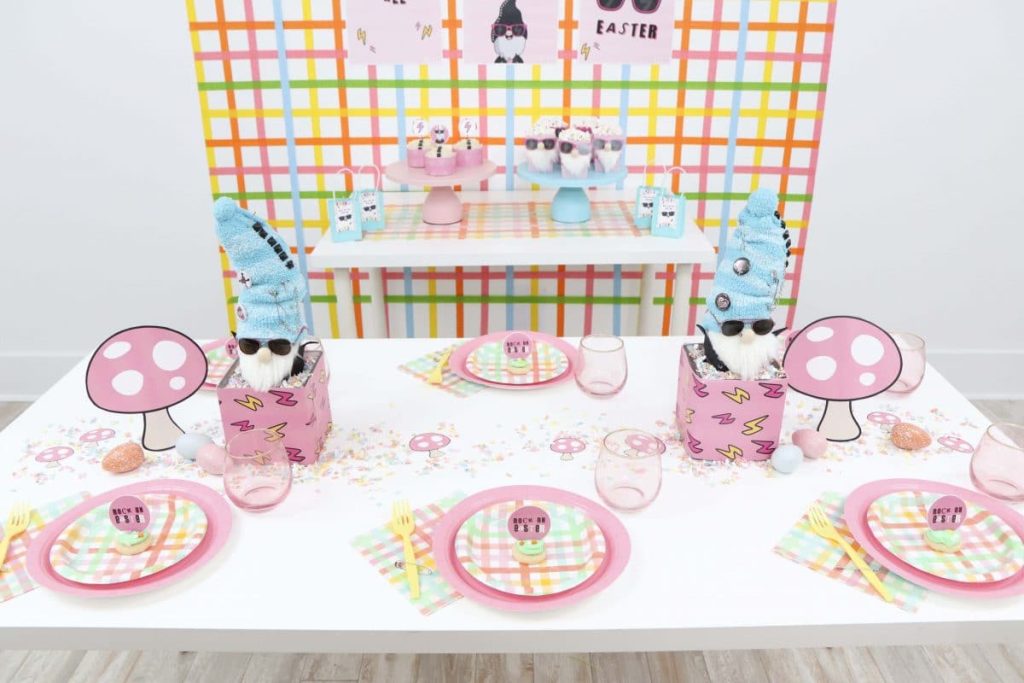 Punk Rock Gnome Easter Table Setting - get more party ideas at fernandmaple.com!