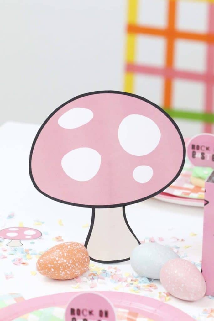 Punk Rock Gnome Easter Toadstool, Easter Egg and Confetti Table Decor - get more party ideas at fernandmaple.com!