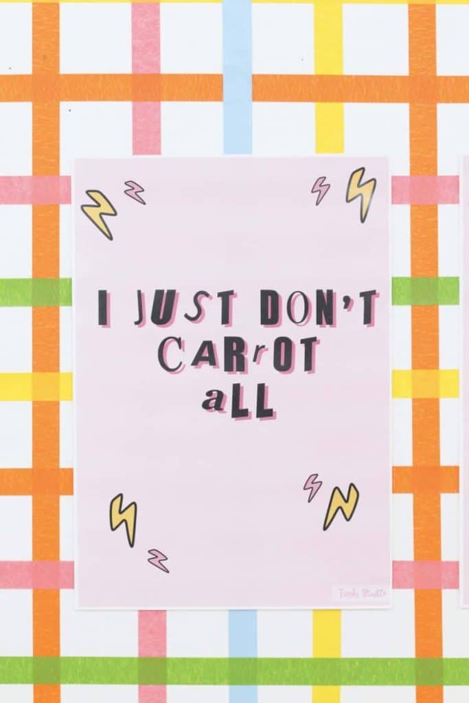 "I just don't carrot all" sign for a Punk Rock Gnome Easter Party - get more party ideas at fernandmaple.com!