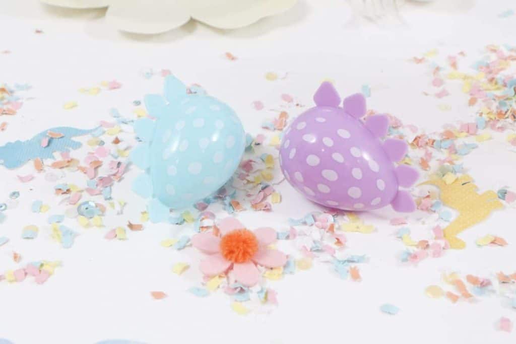DIY Pastel Spring Dinosaur Confetti and Easter Eggs - get more Spring Dinosaur Party inspiration at fernandmaple.com!