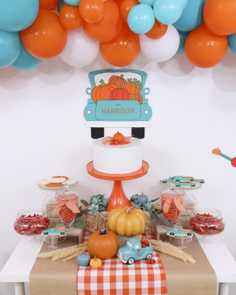 Pumpkin theme first birthday decor