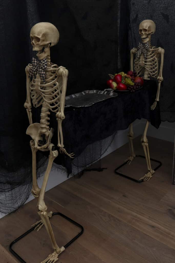 Skeleton coffin food station for a gothic paint and sip party"