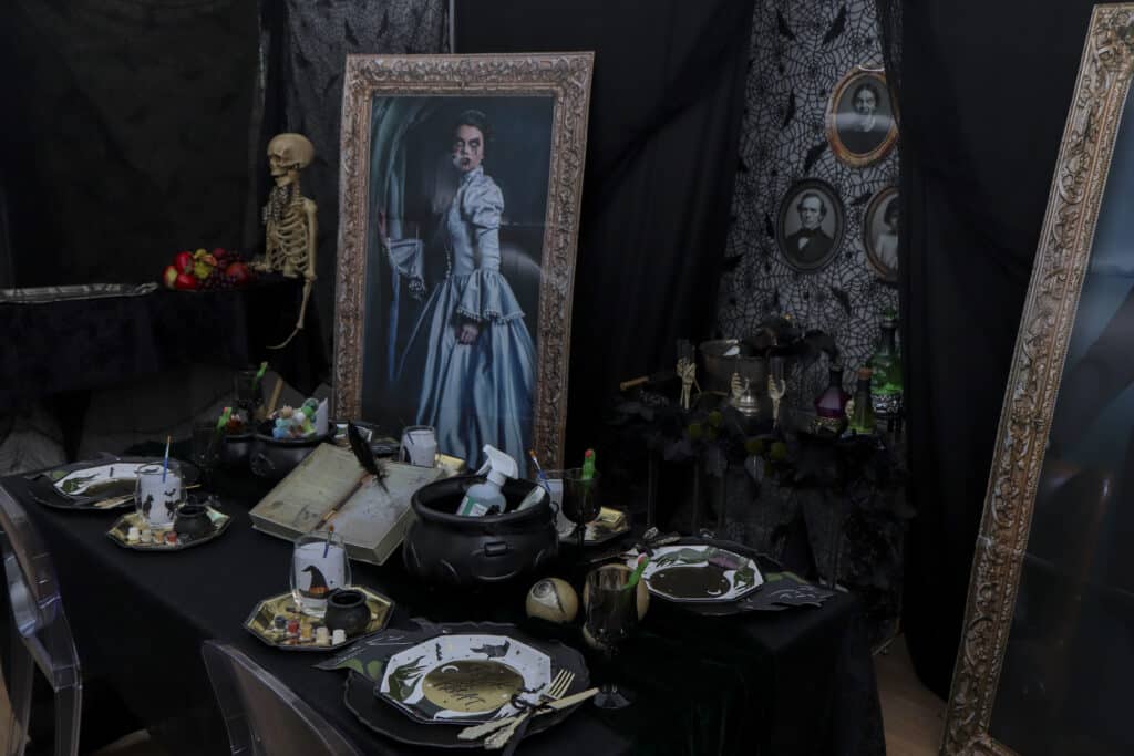 Gothic paint and sip party room decor
