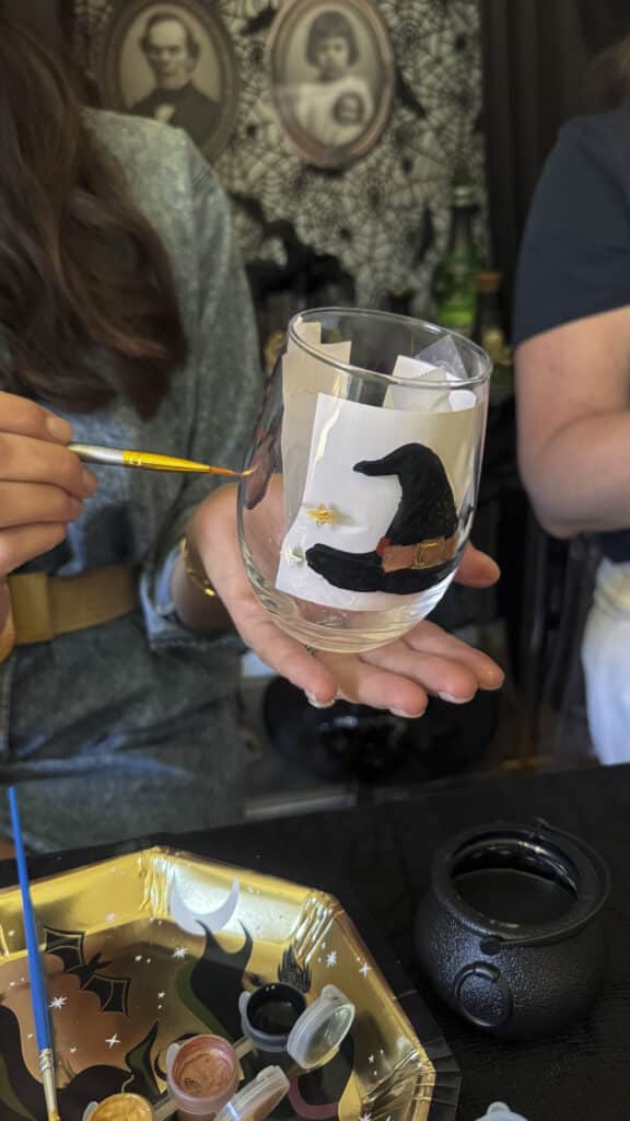 See the template used to paint a wine glass at a gothic paint and sip party