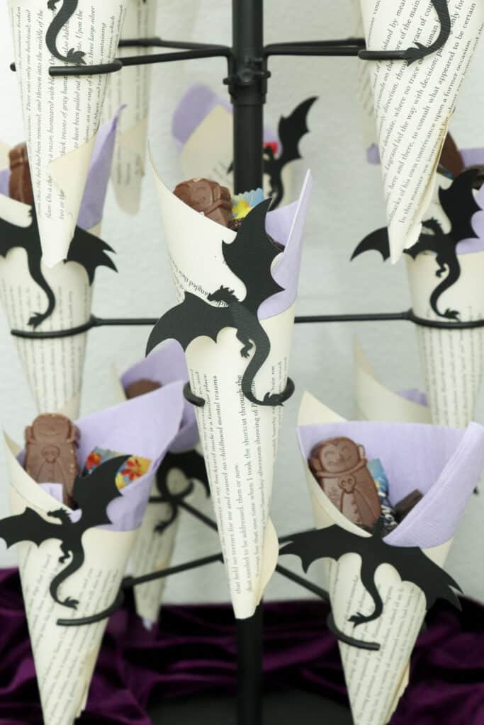 book page and dragon chocolate treat cone
