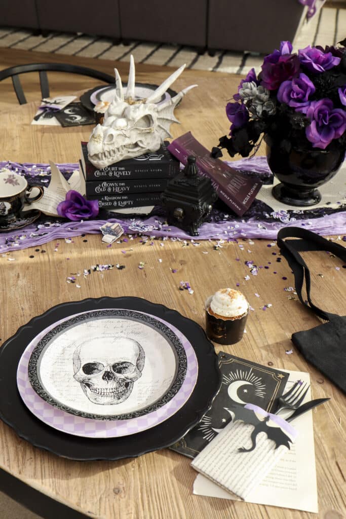 Dark romantasy book club themed table setting