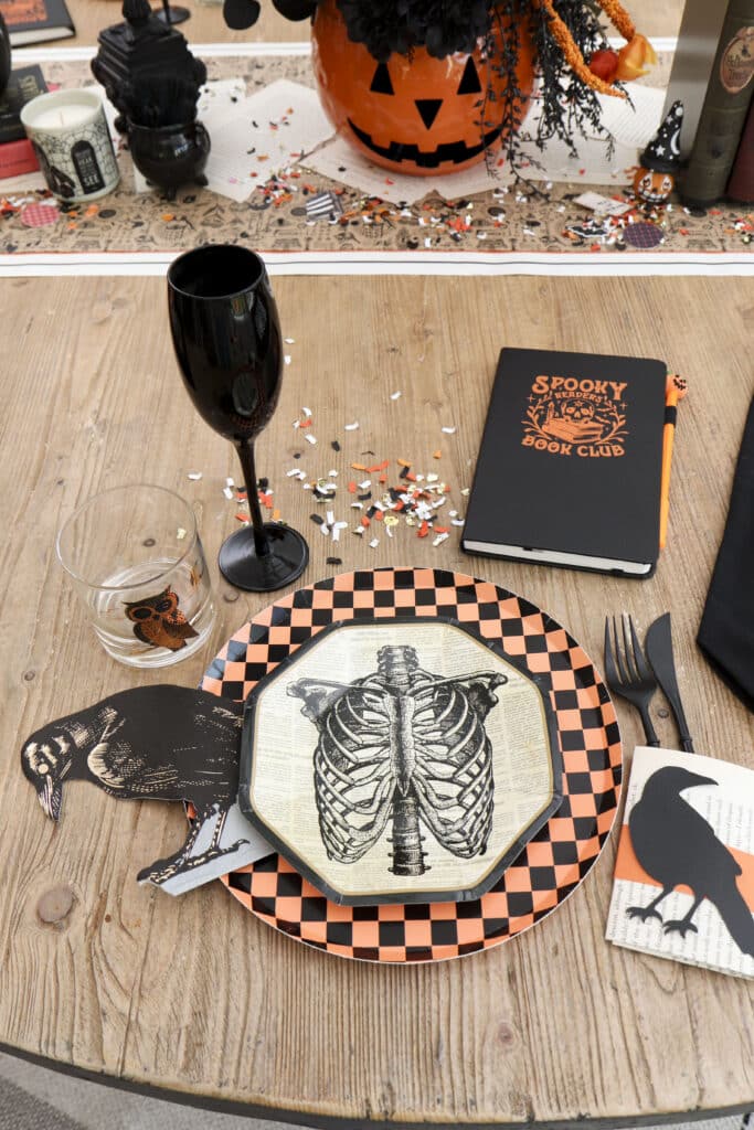 Spooky book club dining book themed table setting